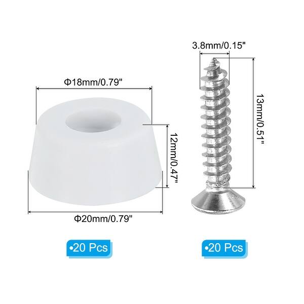 20 PCS Black Rubber Feet With Stainless Screws - Non Slip Bumpers For Cutting Boards 0.51x1 Inch