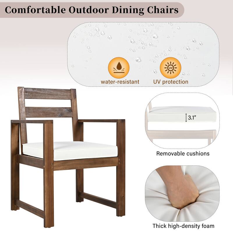 7 Piece Outdoor Patio Wood Dining Table Chairs Set w/ 2 Armchairs & 4 Side Chairs for Garden, Backyard or Poolside