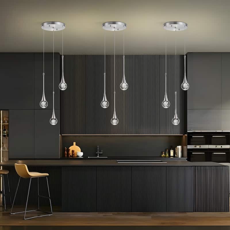 Starsky 3-Light LED 4500K Teardrop Crystal Cluster Pendant