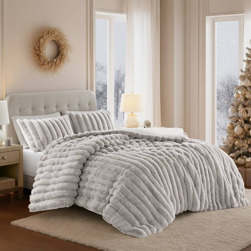Madison Park Jasmine Ultrasoft Faux Fur Ribbed Comforter Set