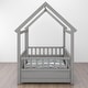 preview thumbnail 17 of 34, Twin/Full Size Floor Bed Wooden House-shaped Bed Frame with Fence Guardrails & Roof, Twin/Full Size Bed for Kids Boys Girls