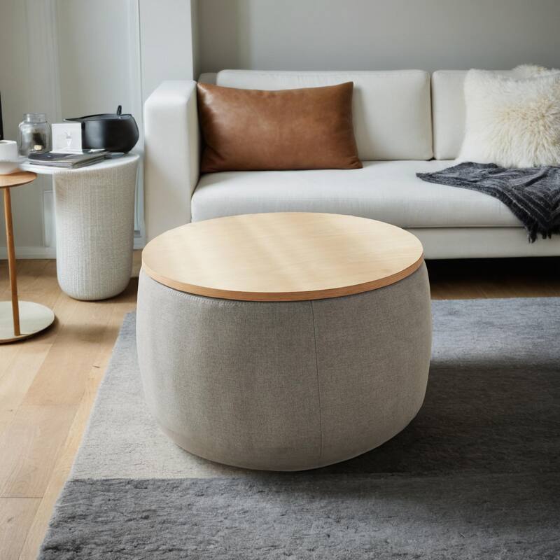 Round storage Ottoman, 3-in-1 features Ottoman coffee table, handmade end table