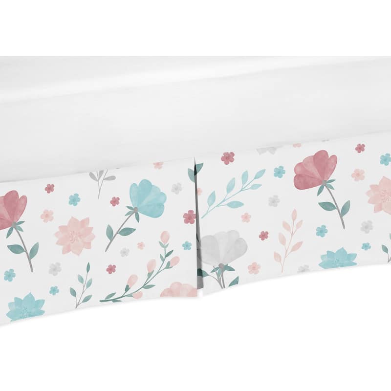 Pop Floral Rose Flowers Girl Crib Bed Skirt - Blush Pink Teal Turquoise ...