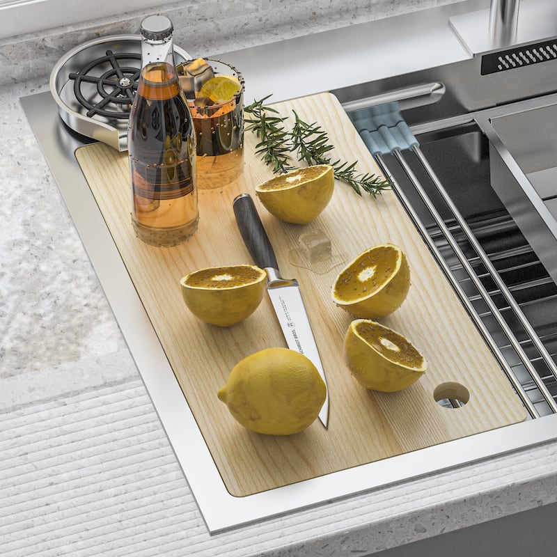 All-in-One Stainless Steel 33.2 in. Bowl Kitchen Workstation Sink