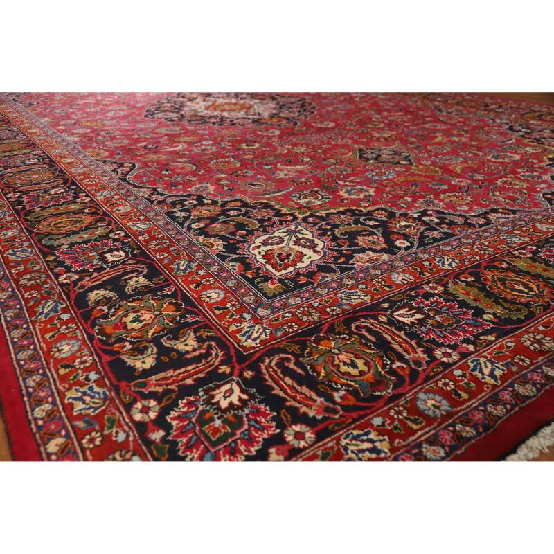 Hand Knotted Oriental 100% Wool Carpet Traditional Floral Red Mashad Area Rug - 16' 4'' X 10' 0''