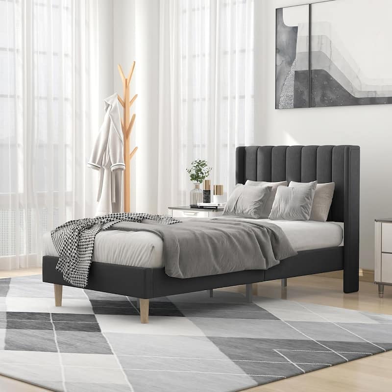 Alazyhome Upholstered Platform Bed Frame - Black - Twin