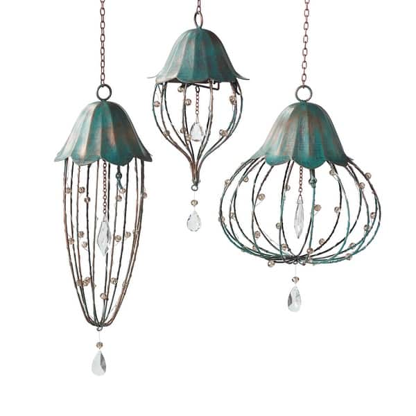 Grasslands Road Crystal Hanging Lanterns, Set of 3 Cordless LED Lighted Flower Shaped Lights, Battery Powered Grasslands Road Crystal Hanging Lanterns, Set of 3 Cordless LED Lighted Flower Shaped Lights, Battery Powered