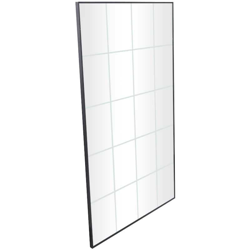 Black Wooden Grid Style Panel Room Wall Mirror