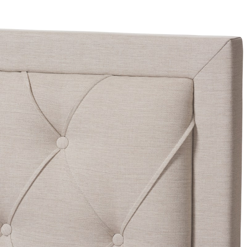 Modern Fabric Storage Bed - Beige Upholstered Platform Bed Frame - Low Profile Bed for Bedrooms