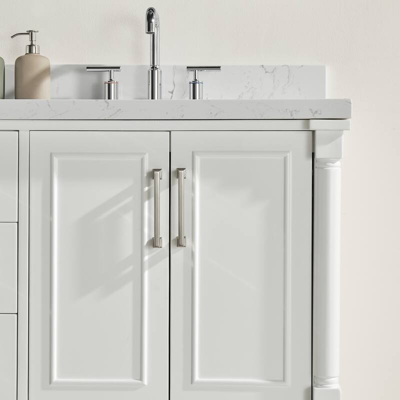 GDFStudio - Modern 60" Freestanding Bathroom Vanity with Dual Engineered Carrara Marble, Fully Assembled