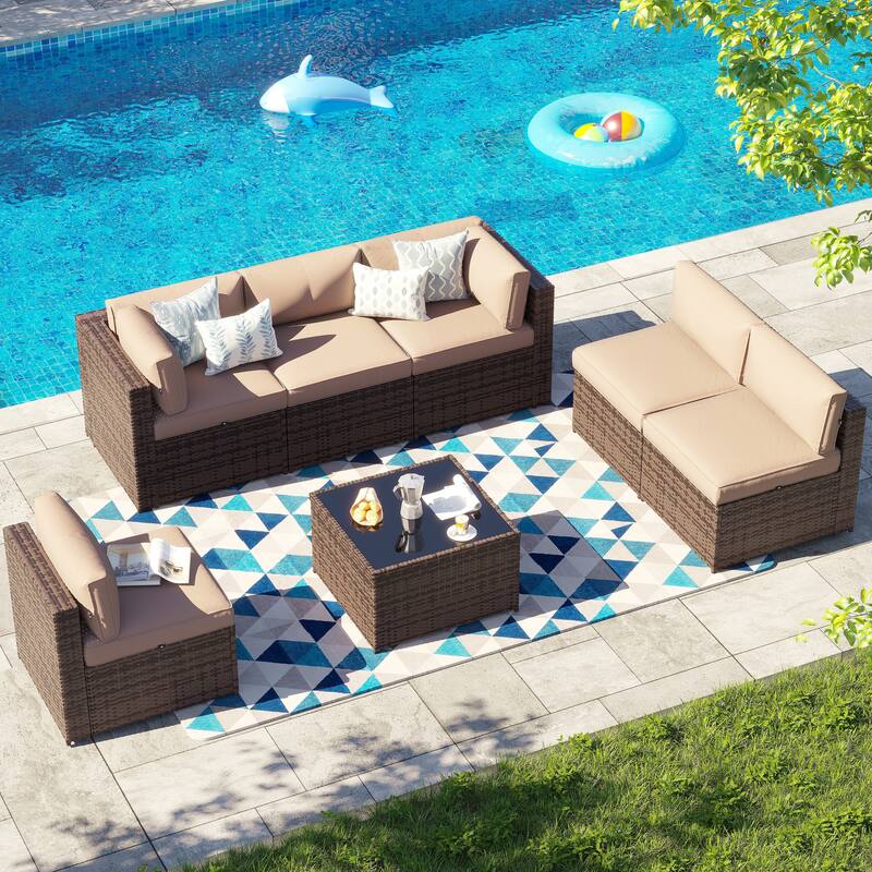AOXUN Wicker Rattan Outdoor Sectional Sofa Set with Coffee Table