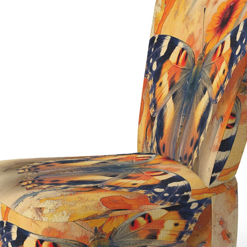 Designart "Orange Buttlerfly In Watercolor" Upholstered Floral Accent Chair - Traditional Arm Chair For Living Room