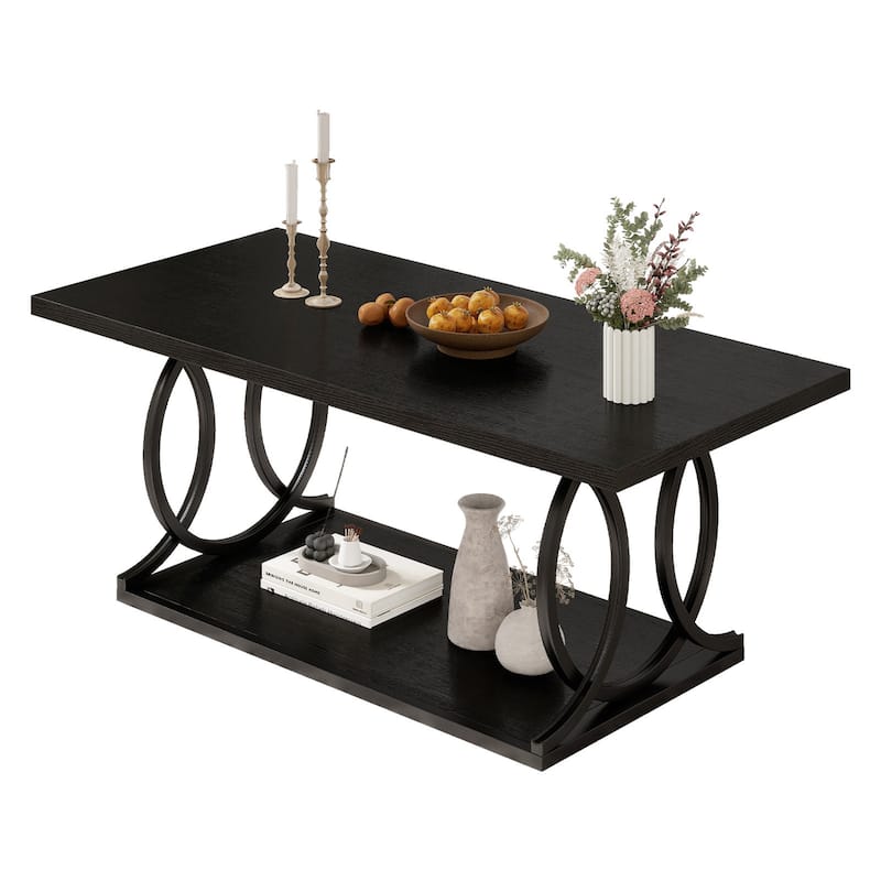 41.7-inch 2-Tier Rectangle Wood Coffee Table for Living Room - 41.7"L x 21.7"W x 17.7"H