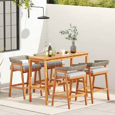 Costway 5 PCS Patio Counter Height Bar Set with 4 Cushioned Barstools - See Details