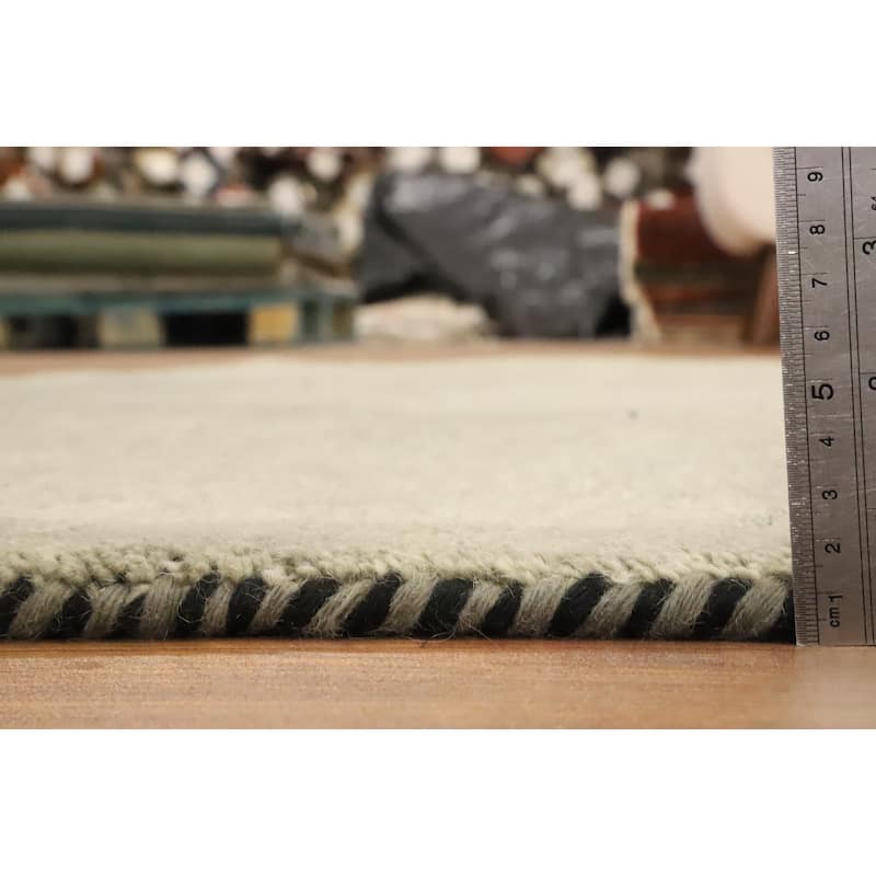 Hand Knotted Oriental 100% Wool Carpet Modern Stripe Greys & Charcoal Gabbeh Area Rug - 7' 8'' X 5' 8''