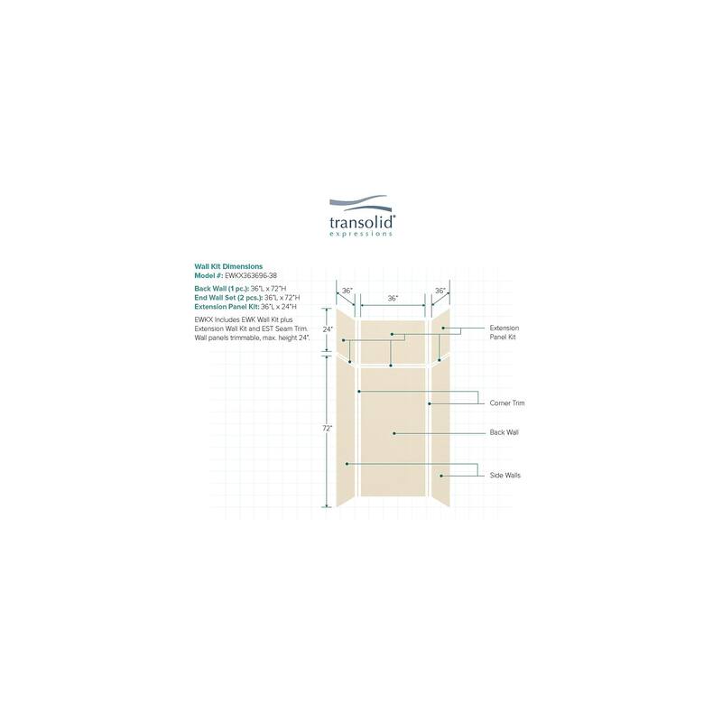 Transolid Expressions 36-in X 36-in X 96-in Glue to Wall Shower Walls - 36" x 36" x 96" - 36" x 36" x 96"