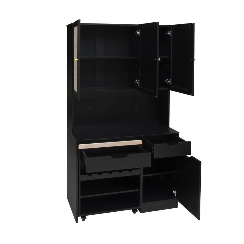 Tall Kitchen Pantry Storage Cabinet, Buffet Cabinet Sideboard Coffee Bar Cabinet with Kitchen Cart & Microwave Stand
