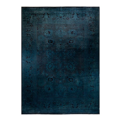 Overton Hand Knotted Wool Vintage Inspired Modern Contemporary Overdyed Charcoal Area Rug - 10' 2" x 13' 9"
