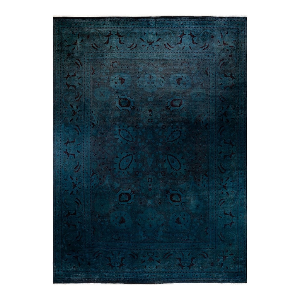 Overton Hand Knotted Wool Vintage Inspired Modern Contemporary Overdyed Charcoal Area Rug - 10' 2" x 13' 9"
