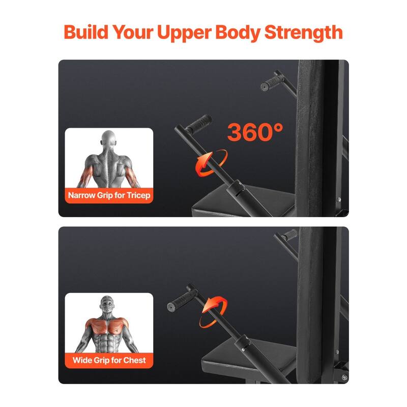 Black-Red Multi-Function Seated Dip Machine with Adjustable Grip Handles for Triceps Chest and Biceps - 55” x 27” x 51”