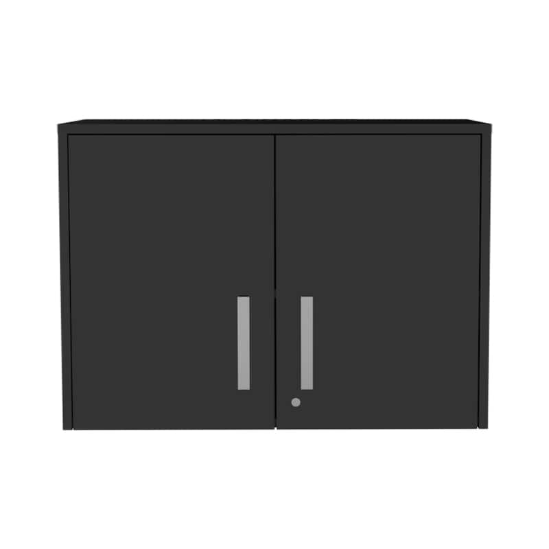 Wall Storage Cabinet, 3 Shelves, Double Door - Black
