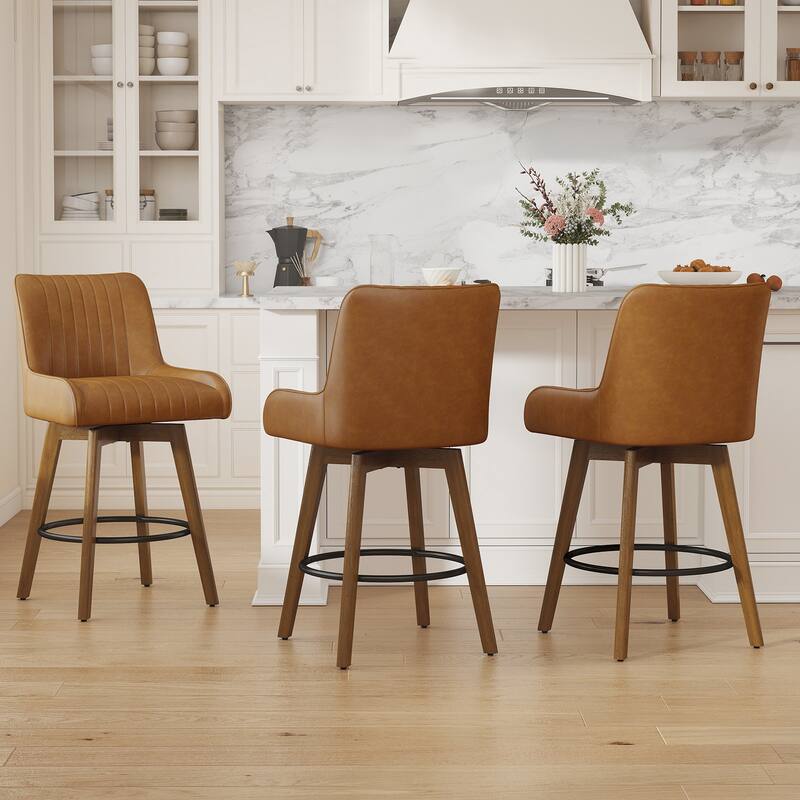 26" Faux Leather Upholstered Wood Swivel Counter Stool Set of 3 or 4 - 38.8"H x 20.5"W x 21.7"D