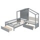 preview thumbnail 5 of 15, Gray L-Shaped House Bed with Wireless Charging, Shelves & 2 Drawers, Twin Wood Platform Bed w/ Upholstered Sofa & Light Strip