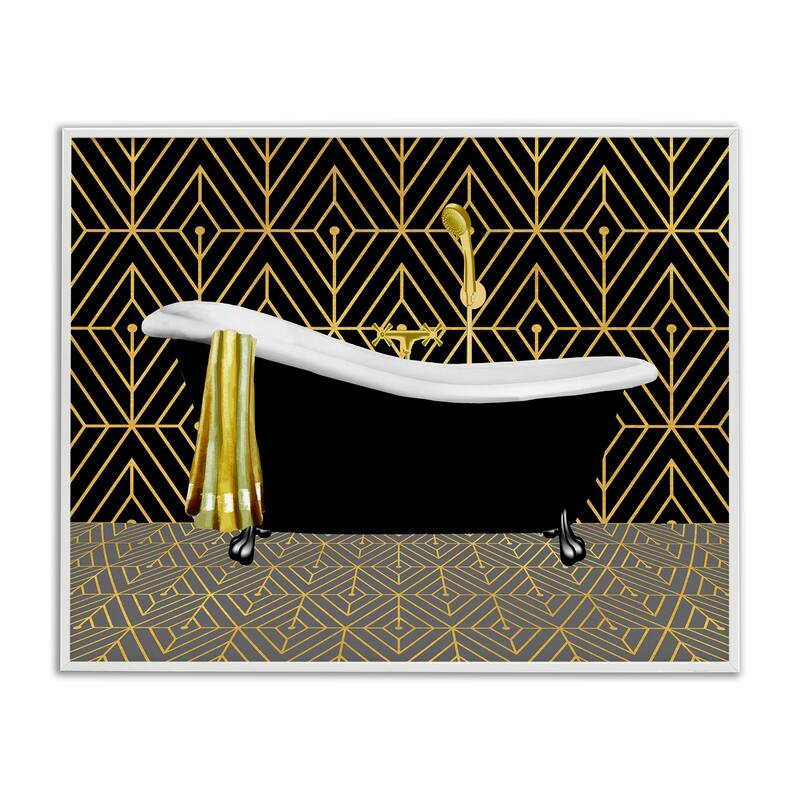 Stupell Deco Patterned Bathtub Framed Giclee Art Design By Conrad Knutsen - 30 x 24 - White