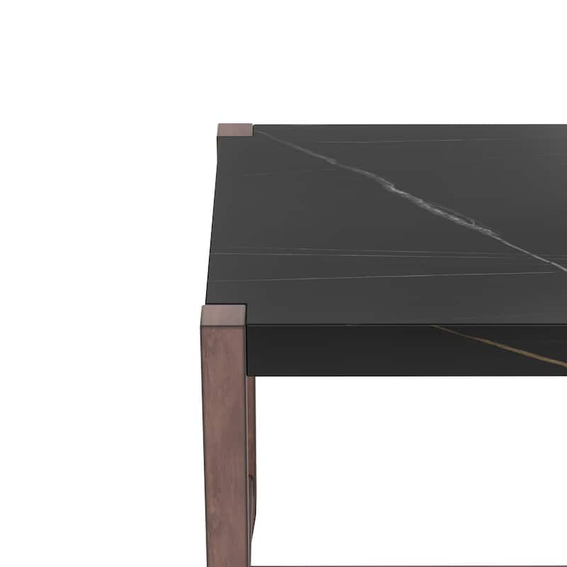 5-Piece Counter Height Dining Table Set with Faux Marble Table and 4 Upholstered-Seat Ergonomic Chairs, Anti-stain Surface