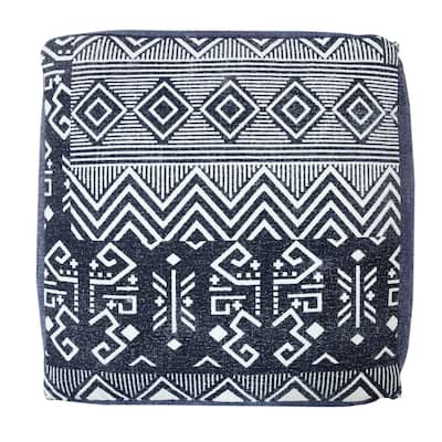 18-inch Cotton Pouf Ottoman with Geometric Pattern Comfortable Floor Seating for Living Room