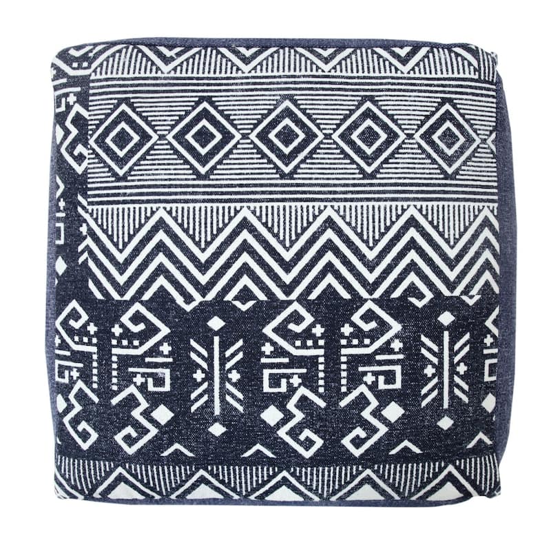 HomeRoots 18" Blue 100% Cotton Ottoman