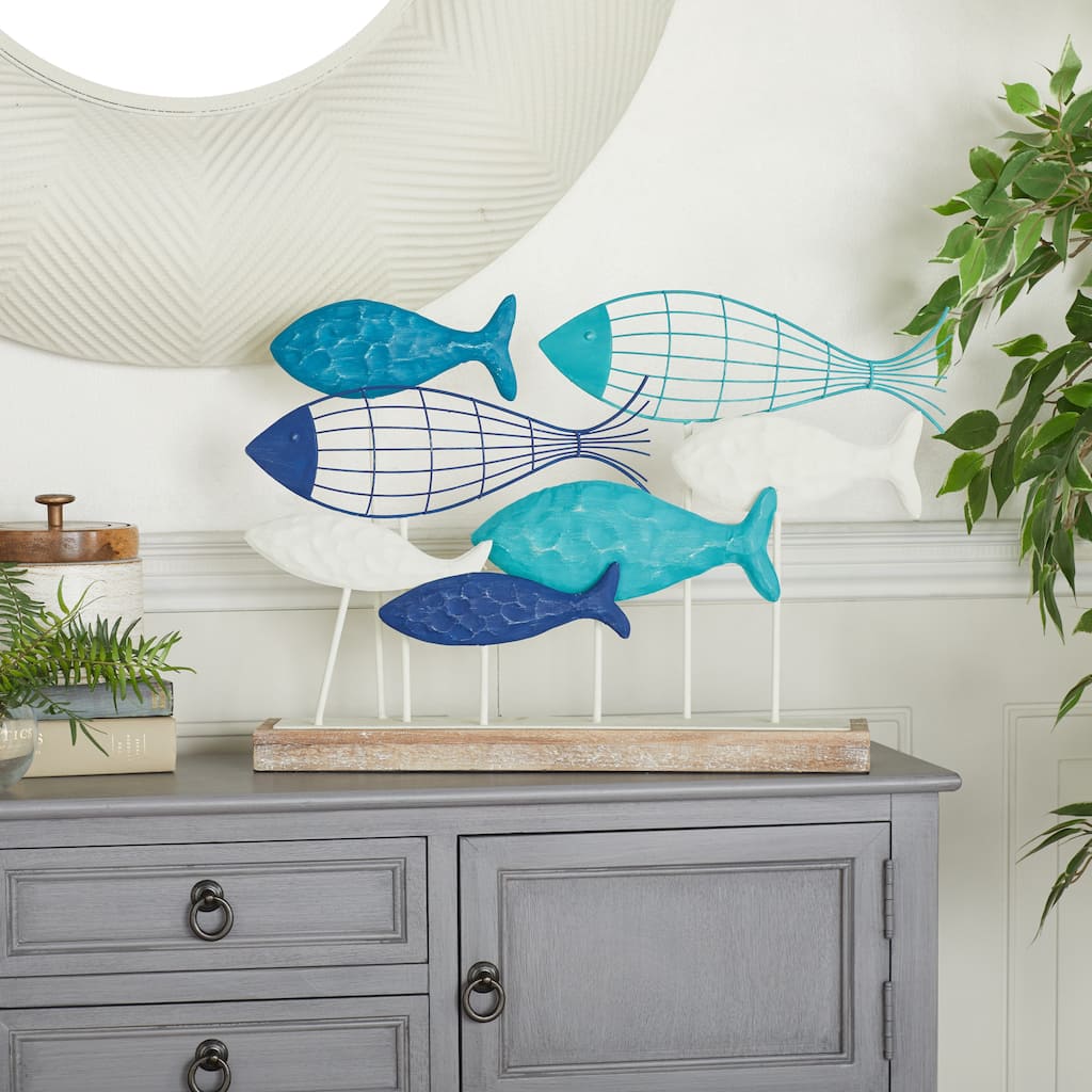 Blue Metal Fish Decorative Sculpture - 22 x 6 x 15