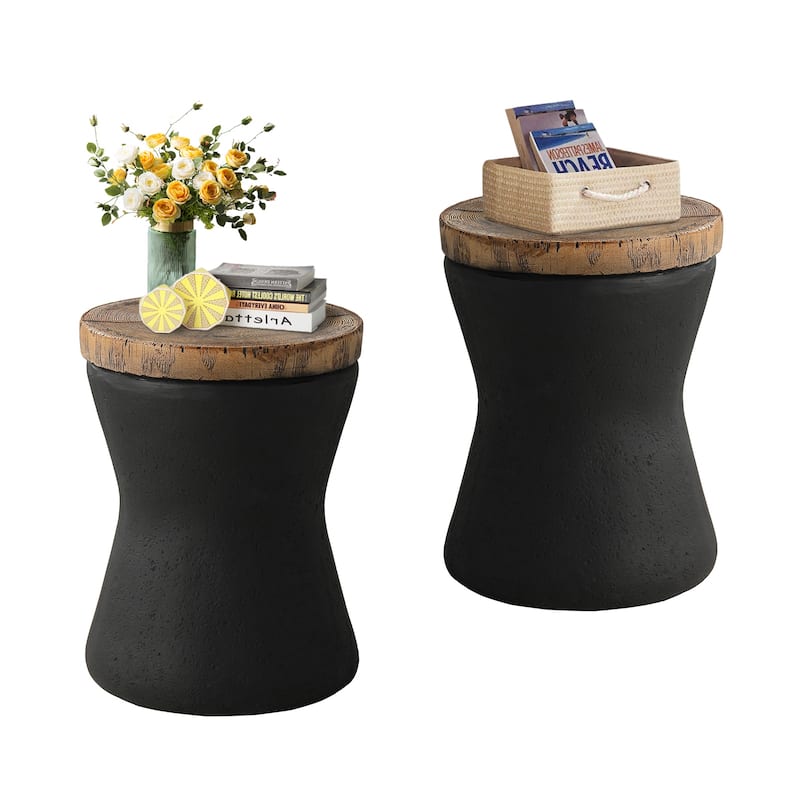 COSIEST Faux-Wood Top Side Table - 2pc - Hourglass Shape