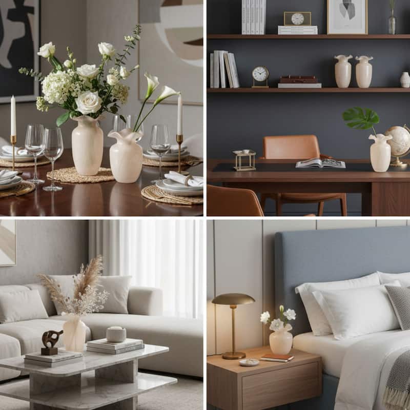 Fleurine Set of 2 Fluted Blooming Decorative Glass Flower Table Vases