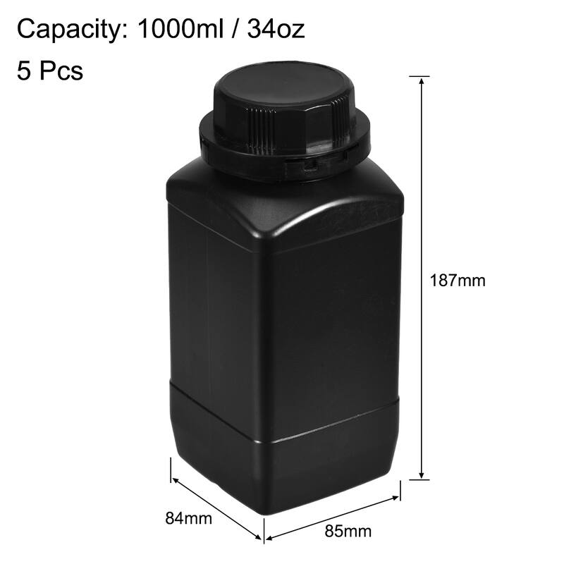 Plastic Lab Chemical Reagent Bottle, 1000ml/ 34oz Storage Bottles, Black 5pcs - 1000ml/ 34oz
