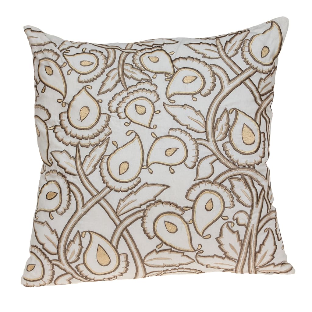 Floral Bud Square Cotton Throw Pillow - 22" - White and Brown