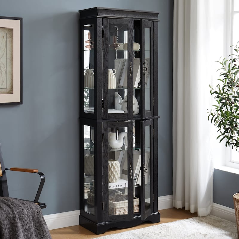Lighted Curio Display Cabinet, Glass Display Case with Adjustable Shelves, China Cabinet with Arched Bottom for Living Room