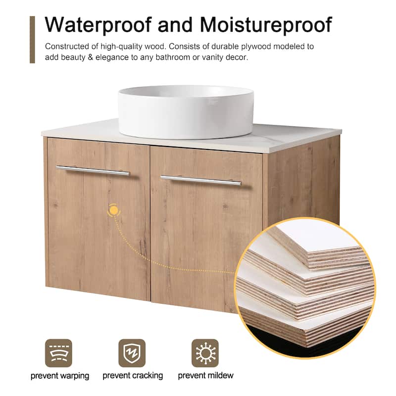 Malwee 24"/30" Floating Bathroom Vanity, Wall Mounted Bathroom Vanity with Ceramic Sink,Soft Close Doors