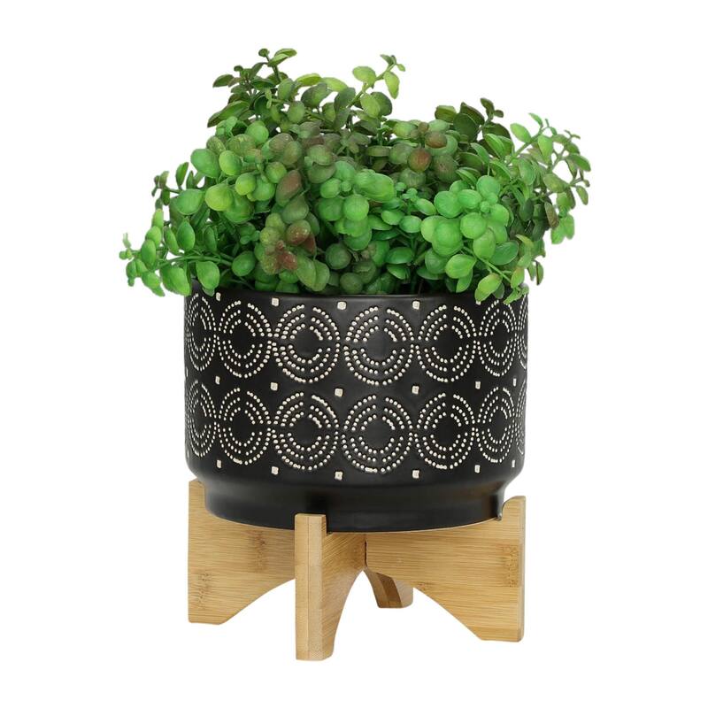 7inch Swirl Planter on Stand,Black