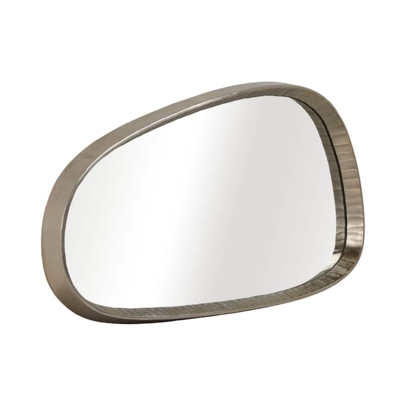 Metal Asymmetrical Mirror with Glass Wood Sculptural Modern Design
