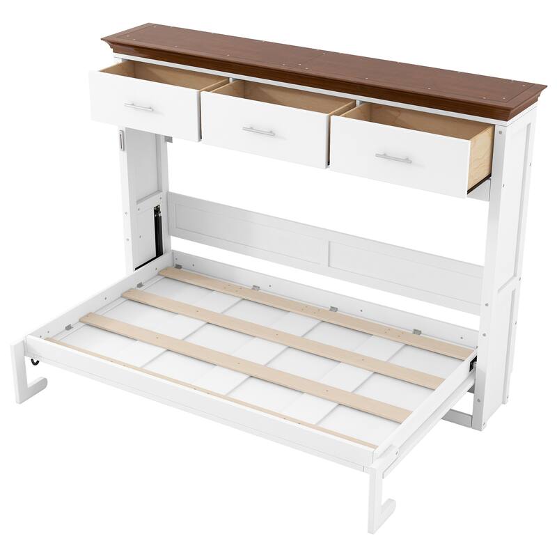 Space-Saving Twin Murphy Bed with 3 Drawers & Storage Shelf, White