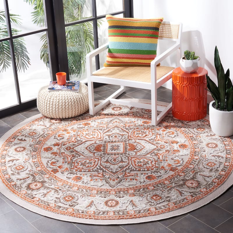 SAFAVIEH Cabana Alise Indoor/ Outdoor Waterproof Patio Rug - 4' Round - Beige/Orange