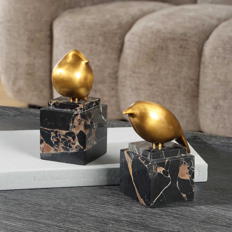 Uttermost Golden Finch Bird Figurines (Set of 2) - 3.00" W x 6.50" H x 3.00" D