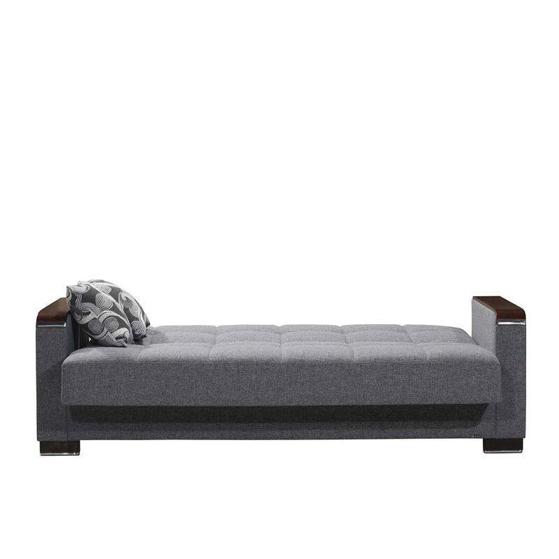HomeRoots 87" Gray Chenille Convertible Futon Sleeper Sofa And Toss Pillows With Storage
