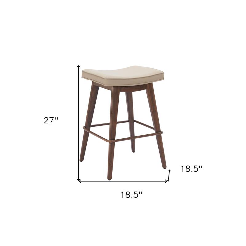 HomeRoots Set of Two 27" Beige and Walnut Faux Leather and Steel Backless Counter Height Bar Chairs
