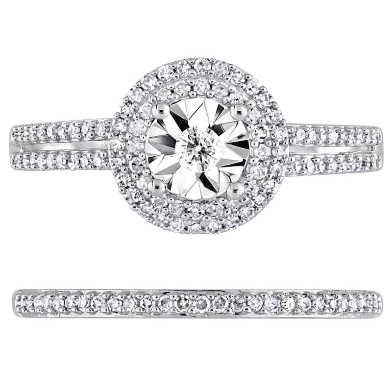 Miadora 3/8ct TDW Diamond Double Halo 2-Piece Bridal Ring Set 10k White Gold