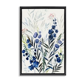Stupell Varied Indigo Herbs Framed Floater Canvas Wall Art Design By ...