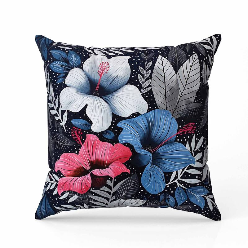Floral Dots Faux Suede Reversible Throw Pillow Blue and Gray