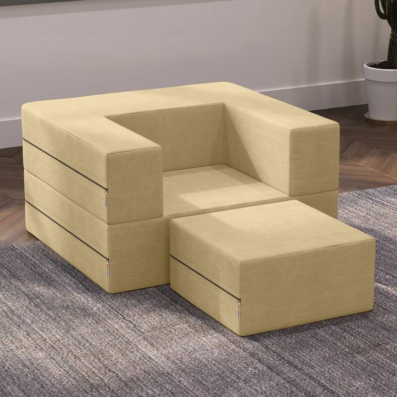 Jaxx Zipline Convertible Sleeper Chair and Ottoman/ Twin-size Bed - Camel