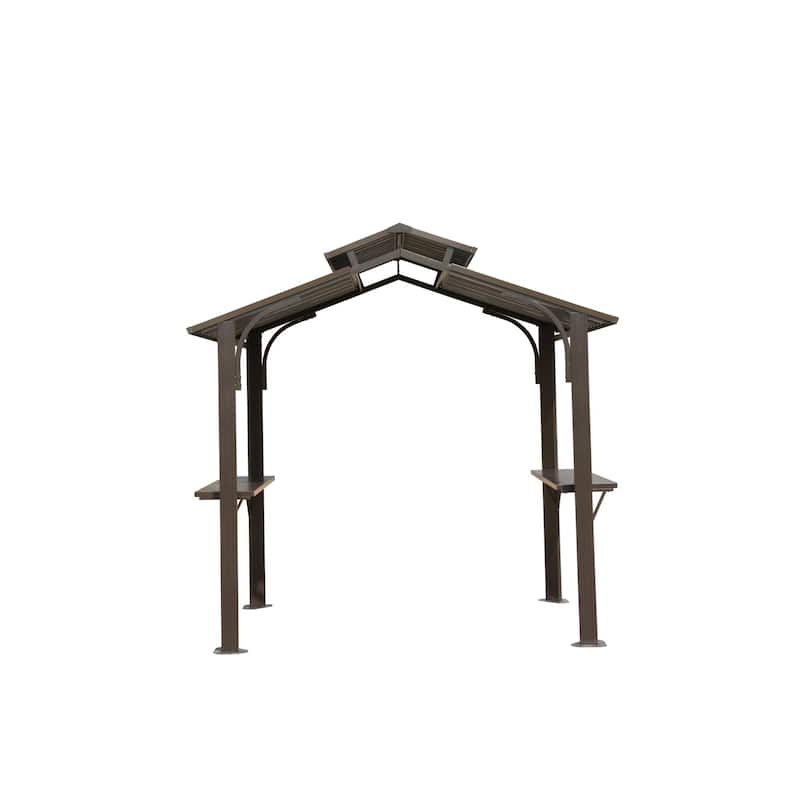 8×5FT Hardtop Grill Gazebo, Outdoor BBQ Gazebo w/Galvanized Steel Double Roof, Permanent Sun Shade Grill Canopy Shelter